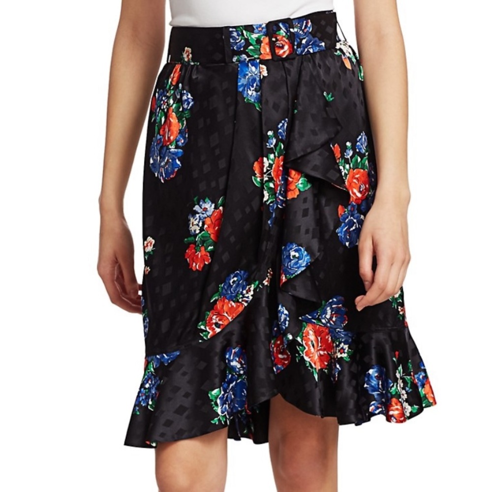 Tory Burch Black Floral Silk Knee-Length Skirt Size 2